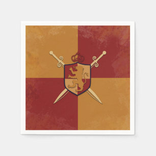 Maroon & Gold Royal Knight Griffin Shield Party Serviette