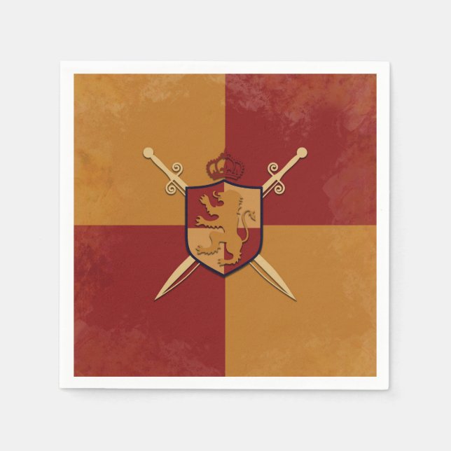 Maroon & Gold Royal Knight Griffin Shield Party Serviette (Vorderseite)