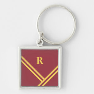 Maroon Gold Stripes Trending Colors Monogram Schlüsselanhänger