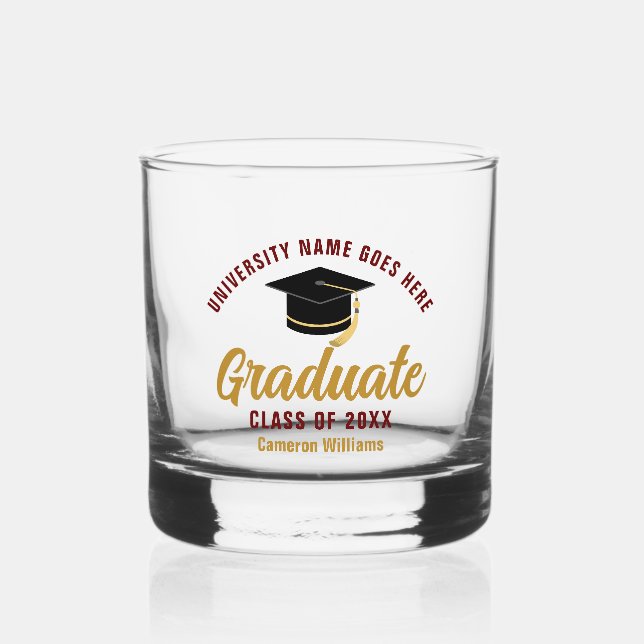 Maroon Gold Uni-Abschluss Custom Graduate Whiskyglas (Vorderseite)