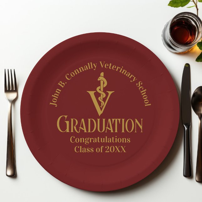 Maroon Gold Veterinary School Graduation Party Pappteller (Von Creator hochgeladen)