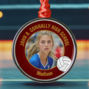 Maroon Gold Volleyball-Spieler-Foto Weihnachten Ornament Aus Metall