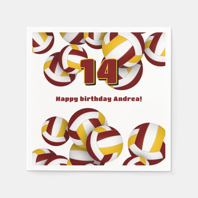 Maroon Gold Volleyballs Kinder Teenager Geburtstag Serviette (Vorderseite)