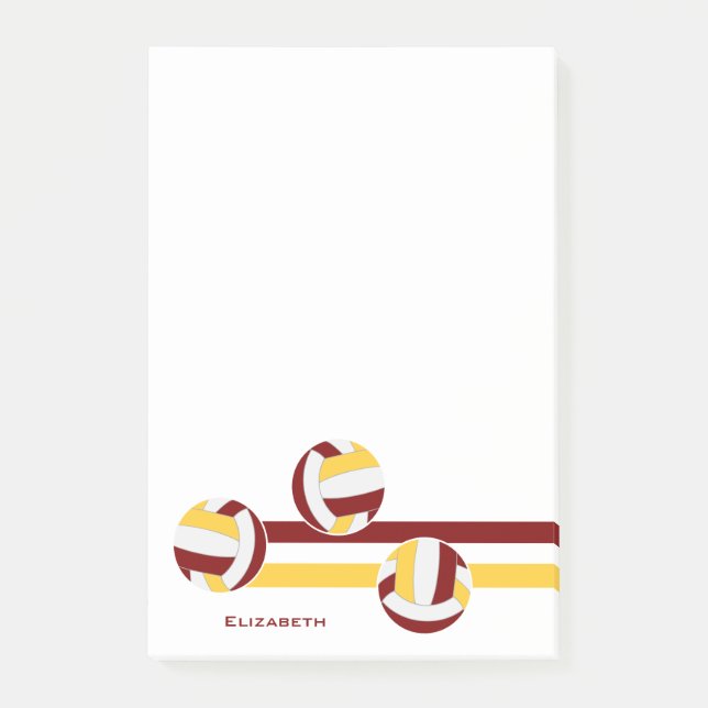 Maroon Gold Volleyballs Strippername Post-it Klebezettel (Vorderseite)