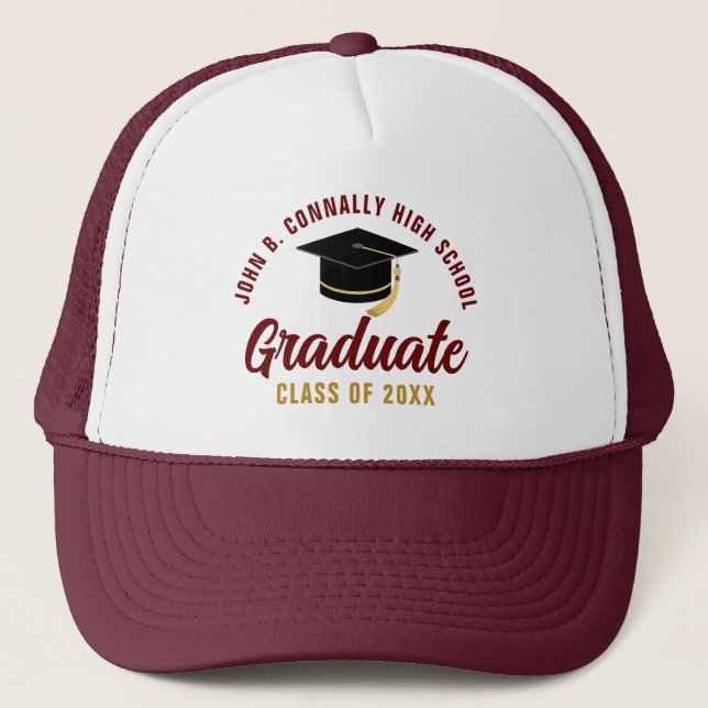 Maroon Graduate Custom Class of 2025 Abschluss Truckerkappe (Vorderseite)