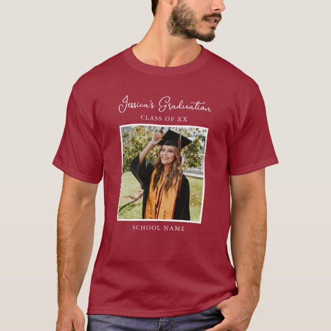 Maroon Graduate Custom Foto Modernes Party T-Shirt (Vorderseite)