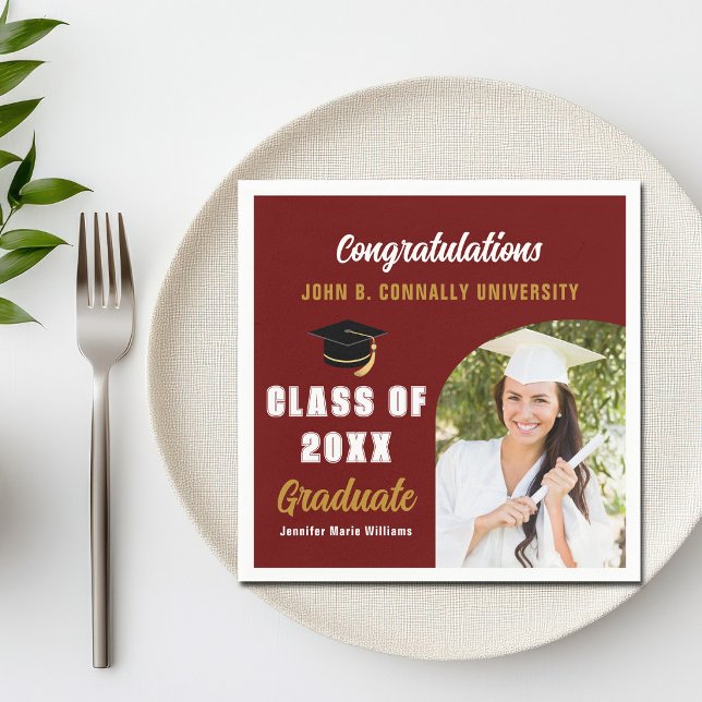 Maroon Graduate Foto Arch Custom Graduation Party Serviette (Von Creator hochgeladen)