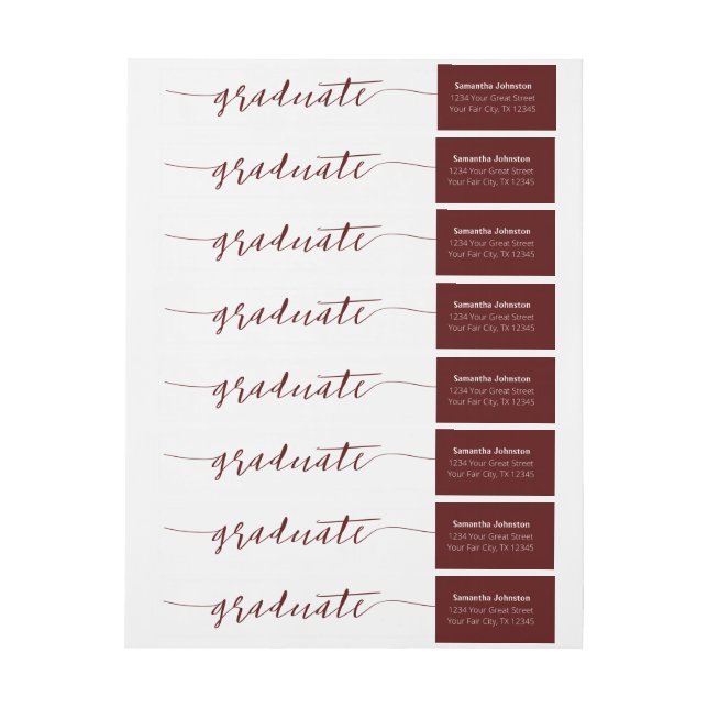Maroon Graduate Script Modern Wrap Um Label (Bogen)