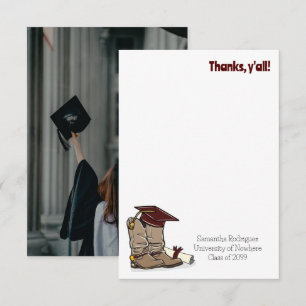 Maroon Graduation Cap und Cowboy Boot Dankeskarte