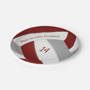 Maroon Grau Teeny Volleyball Party Pappteller