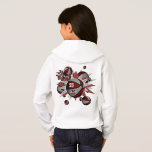 Maroon Graue Mannschaft färbt Mädchen Basketballst Hoodie