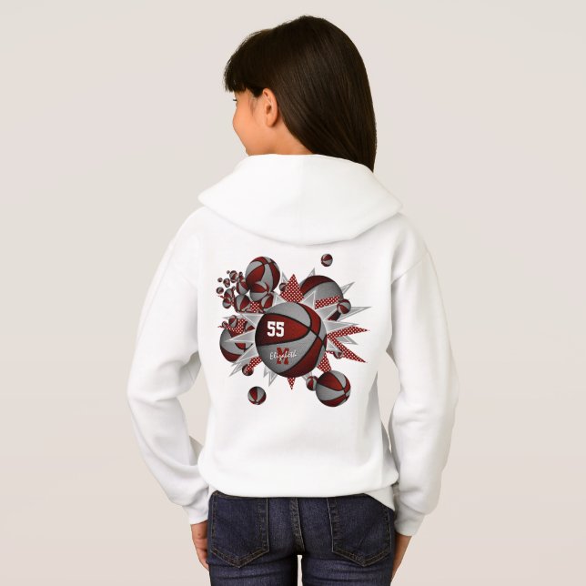 Maroon Graue Mannschaft färbt Mädchen Basketballst Hoodie (Schwarz voll)