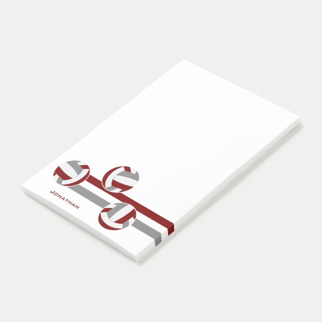 Maroon graue Volleyballs Streifen Spielername Post-it Klebezettel (angewinkelt)