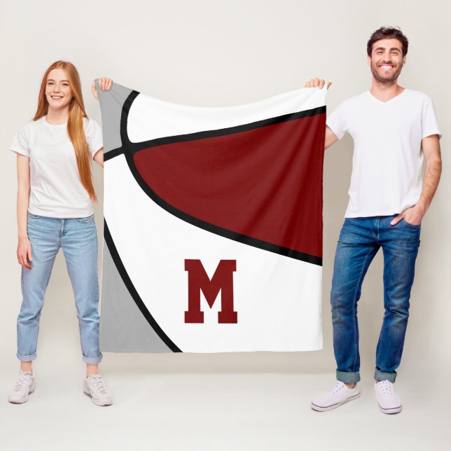 Maroon Grauer Basketballteam mit Monogramm Fleecedecke (Beispiel)