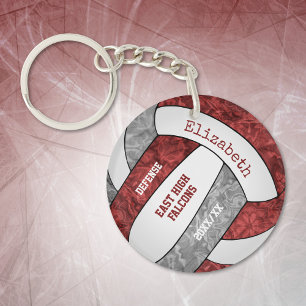 Maroon gray Girly Sport Custom Volleyball Schlüsselanhänger