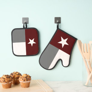 Maroon & Gray Texas Staatsflagge Ofenhandschuh & Topflappen-Set