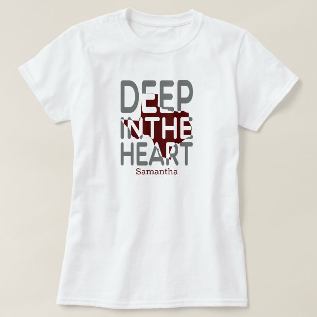 Maroon & Gray TX Staat Cutout Tief im Herzen T-Shirt (Design vorne)