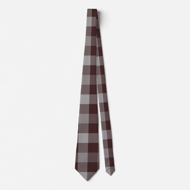 Maroon, Gray und Taupe Kariertes Muster Krawatte (Vorderseite)