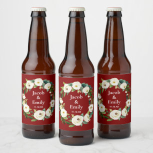 Maroon Greenery Personalisierte Namen Datum Hochze Bierflaschenetikett