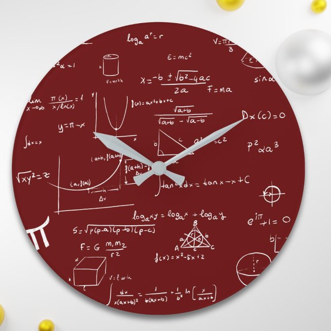 Maroon Handgeschriebene Mathematik Equations Schoo Große Wanduhr (Von Creator hochgeladen)