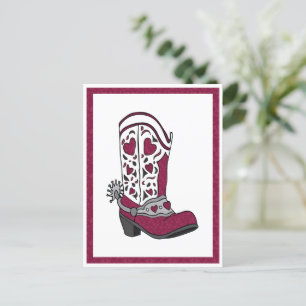 Maroon Heart Gemustert Boot Postkarte