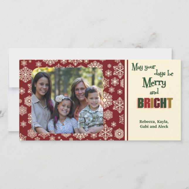 Maroon Holiday Snowflakes Feiertagskarte (Vorderseite)