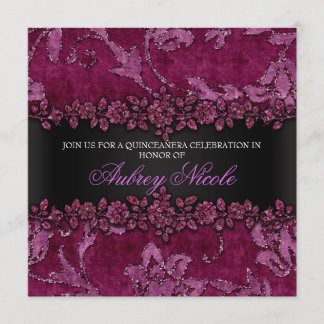 Maroon Imitate Glitzer & Velvet Floral Quinceanera Einladung