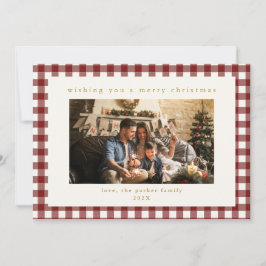 Maroon Kariert Custom Foto Weihnachtskarte Feiertagskarte