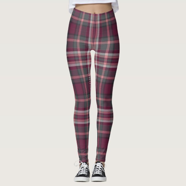 Maroon Kariert Women's Leggings (Vorderseite)