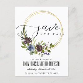 MAROON KRAFT BLOOM FOLIAGE WREATH SAVE THE DATE ANKÜNDIGUNGSPOSTKARTE