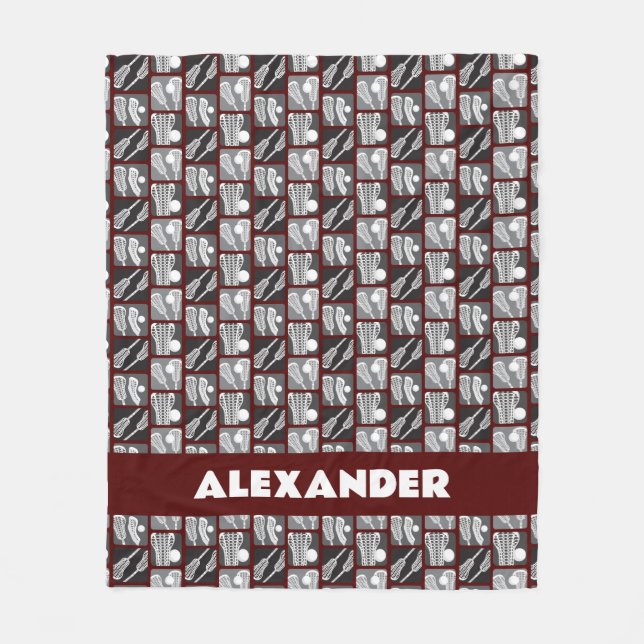 Maroon Lacrosse Blöcke von Sticks und Balls Fleecedecke (Vorderseite)