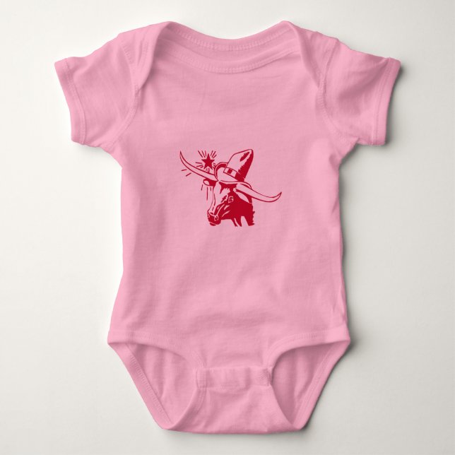 Maroon Longhorn Steer mit Cowboy Hat Baby Strampler (Vorderseite)