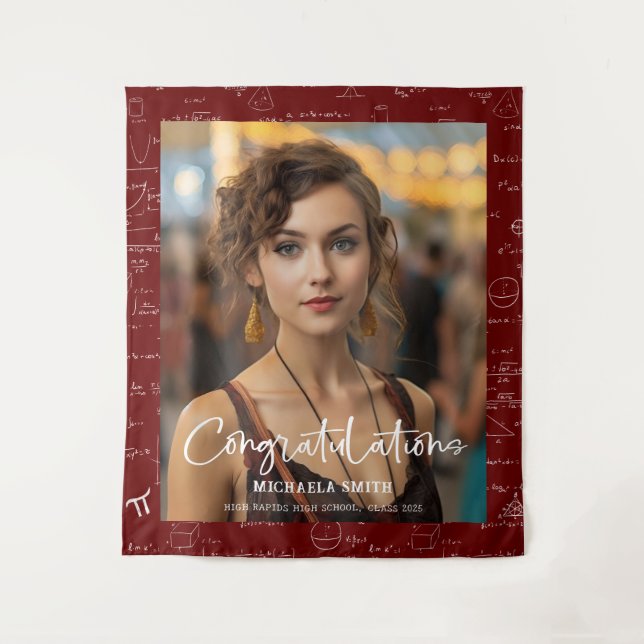Maroon Math Congratulations Photo Graduation Wandteppich (Vorderseite)