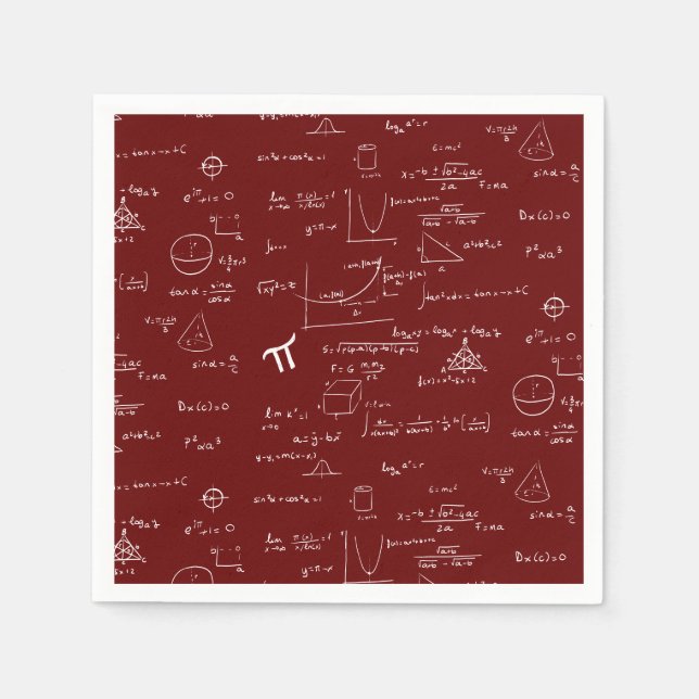 Maroon Math Equations Graphics Abschluss Serviette (Vorderseite)
