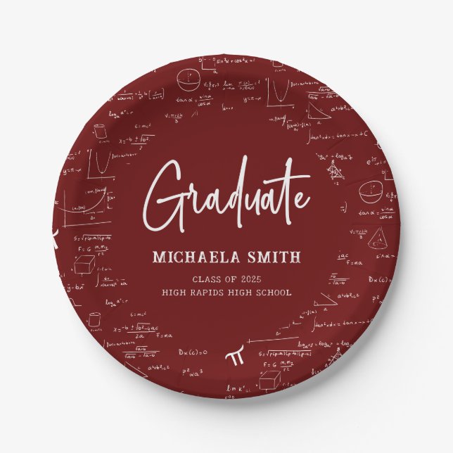 Maroon Mathematik-Abschlussfeier der High School Pappteller (Vorderseite)