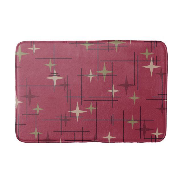 Maroon Mid Century Modern Stars Badematte (Vorderseite)