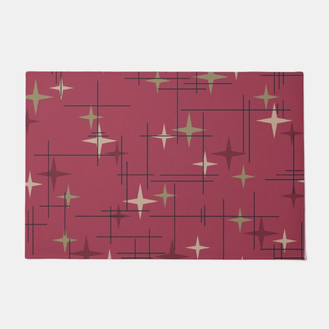 Maroon Mid Century Modern Stars Fußmatte (Vorderseite)