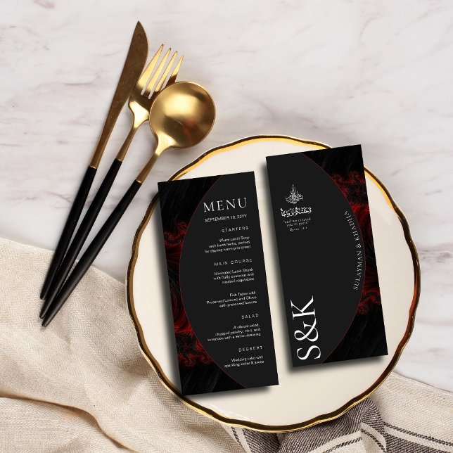Maroon Minimal Elegante B&W Moderne Islamische Hoc Menükarte (Von Creator hochgeladen)