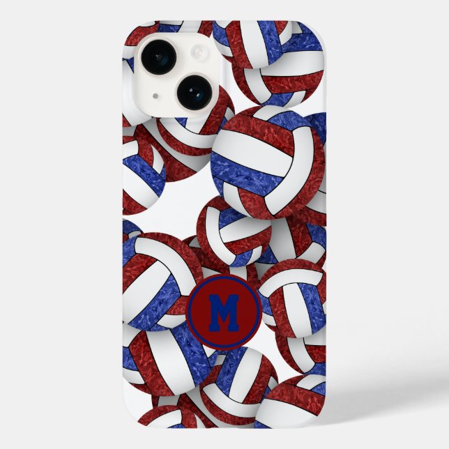 Maroon mit Monogramm gürtelige Volleyballs Muster Case-Mate iPhone Hülle (Rückseite)