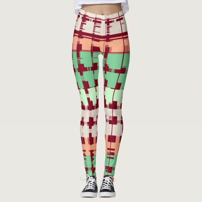 Maroon mit Pastellfarben Leggings (Vorderseite)