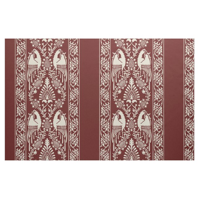Maroon Mittelalterliche Vogelstreifen Stoff (Fat Quarter (45,7 x 55,9 cm))