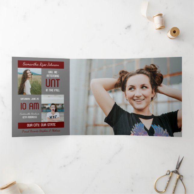 Maroon Modern Block 5-Foto-Abschluss Dreifach Gefaltete Einladung (Innenseite)