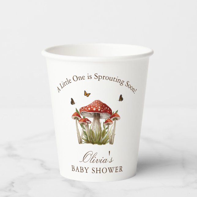 Maroon Mushroom Butterfly Theme Kinderdusche Pappbecher (Vorderseite)