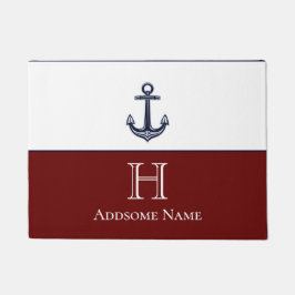 Maroon Nautic Navy Blue Anchor Coastal Monogram Fußmatte