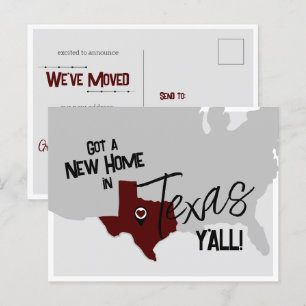 Maroon New Zuhause in Texas Y'all Moving Postkarte