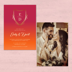 Maroon Orange Gradient Monogram Foto Save The Date