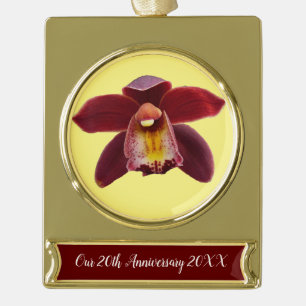 Maroon Orchids I Beautiful Red Floral Banner-Ornament Gold