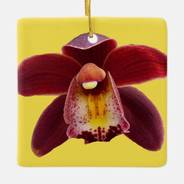 Maroon Orchids I Beautiful Red Floral Keramikornament (Vorderseite)