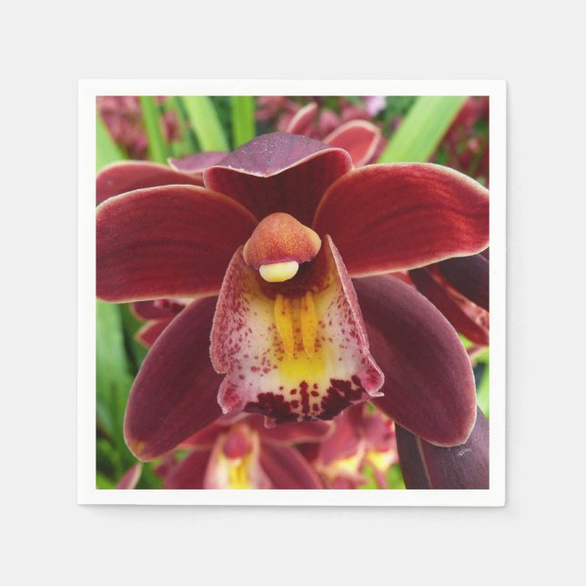Maroon Orchids I Beautiful Red Floral Serviette (Vorderseite)