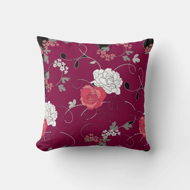 Maroon Passon Blume Decorative Kissen (Vorderseite)